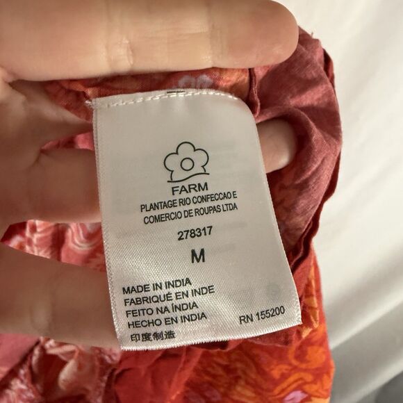 Farm Rio Anthropologie Dress Women's Medium Orange Red Floral Open Back Tie - Picture 8 of 16